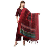 Gosriki Women'S Cotton Anarkali Kurta With Palazzo & Dupatta(Kpzd-Cot-10051-Wine_M-Go_Wine_Medium),Wine,,B09N8T4MMQ