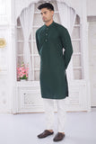 Divisive Men'S Thread Embroidered Cotton Only Slim Fit Kurta (Dkrt632_Xxl_Dark Green)