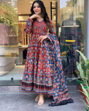 Anni Designer Women'S Rayon Viscose Printed Anarkali Kurta With Pant & Dupatta (Svr Blue-Vks01_Xxl_Blue_Xx-Large),Blue,2XL,,,