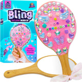 PURPLE LADYBUG Decorate Your Own Bling Out Mirror Craft Kit for Girls - DIY Craft Set with Wooden Handheld Mirror, Gems, & Beads