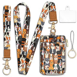 Piefly Cute Dog Lanyard Wallet with ID Badge Holder, Small RFID Wallet Women Keychain Wristlet, Slim Credit Card Holder with Zip