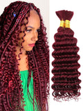 99J Burgundy Human Braiding Hair Deep Wave Bulk Human Hair, No Weft Curly Braiding Hair Extensions for Boho Braids Wet and Wavy