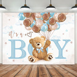 Imirell Boys Bear Baby Shower Backdrop 8Wx6H Feet It 's a Boy Cute Blue Brown Watercolor Lovely Cartoon Balloons Polyester Fabri