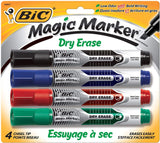 BIC GELITP41AST Low Odor and Bold Writing Dry Erase Marker, Chisel Tip, 4/Pack