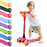 Hurtle Mini Kickboard Scooter for Kids - Height Adjustable 25''-28'', Lightweight 3-Wheel with LED Light-up Wheels, Anti-Slip,In