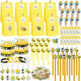 Winrayk 146Pcs Bee Party Favors Birthday Supplies Bee Gift Bag with Cards & Clips Pencil Mini Bubble Wand Honeycomb Silicone Bra