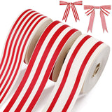 Juinte 3 Rolls 1 Inch x 18 Yards Red White Stripe Ribbon Vintage Striped Fabric Ribbons Natural Cotton Wrapping Accessories for