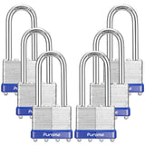 Puroma Lock 6 Pack Padlocks, 2Long Shackle Heavy-Duty Locks with 2 Keys, 40mm Hardened Steel Keyed Alike Padlocks for Sheds,