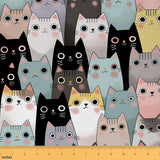 jejeloiu Cartoon Cats Fabric by The Yard Cute Cat Print Upholstery Fabric Kawai Animals Waterproof Indoor Outdoor Decor for DIY