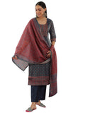 Libas Womens Printed Silk Blend Straight Kurta With Trousers And Dupatta