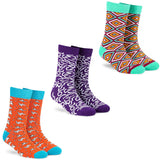 Dynamocks MenS And WomenS Combed Cotton Crew Length Socks (Pack Of 3) (Multicolour, Free Size) (Crew Origami + Rangoli + Doo