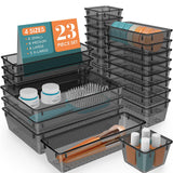 StorMiracle 23 PCS Clear Plastic Drawer Organizers Set, 4 Size Desk Drawer Organizer Trays for Makeup, Jewelry, Kitchen Utensils