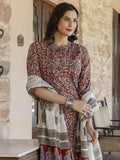 Anni Designer Women'S Cotton Blend Printed Straight Kurta Plazzo With Printed Dupatta (Aabina Maroon_L_Maroon_Large),Maroon,L,,,
