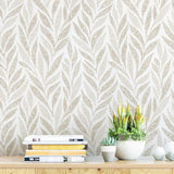 Safiyya 787x17.3 Boho Peel and Stick Wallpaper Beige and White Wallpaper Leaf Self Adhesive Removable Wall Paper for Bathroom Be