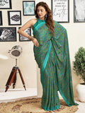 Satrani Women'S Silk Crepe Paisley Printed Saree With Unstitched Blouse Piece (3844S2732N_Teal Green)