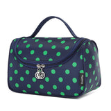 Yeiotsy Travel Cosmetic Bag - Polka Dots Makeup Travel Organizer, Hanging Toiletry Bag for Women (Navy Blue)