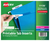 Avery Printable Tab Inserts for Hanging File Folders, 1/2 x 2, 1/5 Cut, White, 100 Index Tab Inserts (11136)