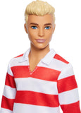 Barbie Fashionistas Ken Doll #241 With Blonde Hair Wearing Red And White Striped Polo Shirt With Pink Shorts, White Crew Socks A