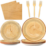 Wiooffen 96 PCS Brown Paper Tableware Set - Rustic Wood Tree Party Supplies for 24 Guests, Includes Plates, Forks, Napkins for C