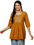 Libas Women'S Cotton Blend A-Line Kurtis (58233B_Mustard