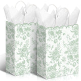 Kolldenn 24 Pcs Sage Green Floral Gift Bags with Handles Wildflower Party Favor Candy Treat Goodie Bags Scalloped for Birthday D