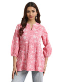 Libas Women'S Cotton Floral Printed Anarkali Kurti (98004O_Pink_L)