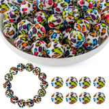 HHCFAST 50Pcs White Colorful Leopard Silicone Beads for Keychain Making, Pattern Print Silicone Beads for Pens Necklace Bracelet