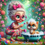 GUMITOON Old Lady and Dog Diamond Art Kits for Adults-Full Drill Diamond Dots Paintings for Beginners, Round 5D Paint with Diamo