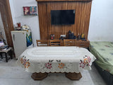 EASTTARDOMM Floral 6 Seater Oval Size Dining Table Cloth/Table Cover (Oval Shape (Net Cloth), Polyester) (Rust)
