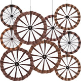 Outus 18 Pcs Western Cowboy Party Decorations Paper Fans Wagon Wheels Straw Hay Bales Hanging Ceiling Wall Decor for Country Wes