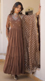 Wedani Georgette Sequins Embroidered Work Anrakali Kurta Set For Women (In Alpha Xl Regular Brown),BROWN,XL,Georgette,Anarkali,Scarf