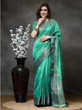 Satrani Womens Tabby Silk Banarasi Jacquard Saree With Unstitched Blouse Piece(3045S5613Na_Rama Green2)