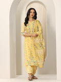 Libas Womens Printed Silk Blend Straight Kurta With Salwar And Dupatta Yellow S