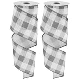 Whaline 2 Rolls Wired Edge Plaids Ribbon Buffalo Check Ribbon Gray White Plaids Ribbon 2.5 Inch Farmhouse Craft Ribbon for DIY G