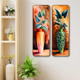 LivinLuxe Vase Plant Set Of 2 Vertical Mdf Wall Panels | Premium Sparkle Lamination Finish | Modern Artistic Pot & Leaf Design