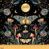 Feelyou Death Moth Fabric by The Yard Moon Star Pattern Upholstery Fabric for Chairs Mushroom Flower for Home DIY Projects Indoo
