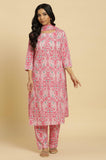W For Woman Women'S Cotton Kurta, Straight Pant & Dupatta (24Fews10737-123548_Rosebloom Rosebloom 3Xl