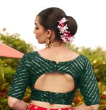 Pujia Mills Womens Fancy Readymade Half Sleeve Sequins Saree Blouse (Green, 36)