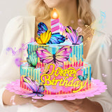 Airpark Birthday Cards with Music & Light, 3D Pop Up Cake and Butterflies Happy Birthday Card, Birthday Gifts for Daughter, Sist