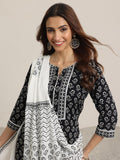 Libas Women Pure Cotton Kurta Set (366300R, Black, Medium)