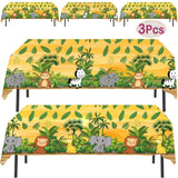 AnapoliZ Jungle Animal Tablecloth | 3 Pcs Pack 54' Wide x 102' Long | Plastic Safari Animal Table Cover | Zoo, Jungle Party Deco