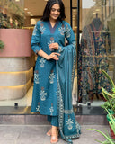 Anni Designer Women'S Rayon Blend Straight Printed Kurta With Pant & Dupatta (Jimny Blue-Vks01_4Xl_Blue_Xxxx-Large),Blue,4XL,,,