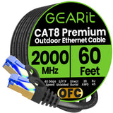 GEARit Cat8 Outdoor Ethernet Cable (60 Feet) Waterproof, Direct Burial, In-Ground, LLDPE UV Jacket, Pure Copper, 26AWG, 40Gbps 2