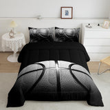 jejeloiu Basketball Comforter Set Full Size Kids Black 3D Ball Comforter for Boys Girls Teens Sports Theme Bedding Set Basketbal