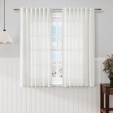 Nanspring Off White Cafe Curtains 54 Inch Length Set 2 Panel Back Tab Pocket Semi Sheer Short Linen White Curtain Tiers for Small Bathroom Window Basement 52x54