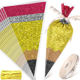 Motiskyy 100 Pcs 7.87x13.2 Back to School Cone Cellophane Bags Teacher Appreciation Gift Pencil Shaped Treat Plastic Triangle Gi
