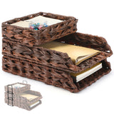 Geelin 3 Pack Water Hyacinth Woven Stackable Letter Paper Tray, Brown