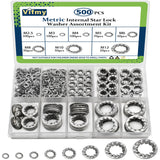 Vifmy Internal Tooth Star Lock Washers Assortment Kit(500 Pack), M2.5 M3 M4 M5 M6 M8 M10 M12 Metric 304 Stainless Steel Internal
