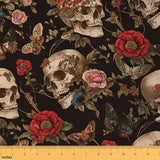 Feelyou Sugar Skull Rose Decorative Waterproof Outdoor Fabric, 3 Yards, Red, Polyester, Floral, Upholstery Fabric