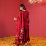 Gosriki Women'S Rayon Blend Anarkali Solid Kurta With Pant & Dupatta (Jaynti Red-Gs_Xs_Red_X-Small),Red,,B0FH6YKR2Y